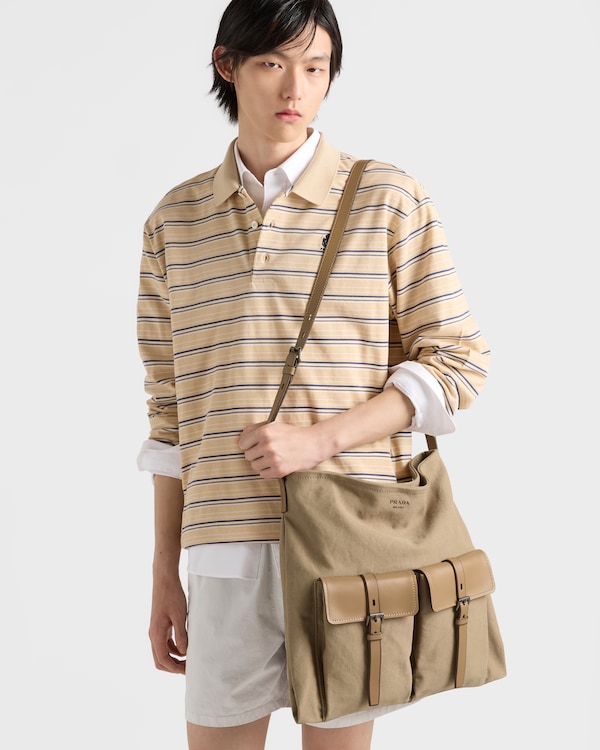 Prada Route canvas and leather shoulder bag - Khaki Prada Route canvas and leather shoulder bag - Khaki