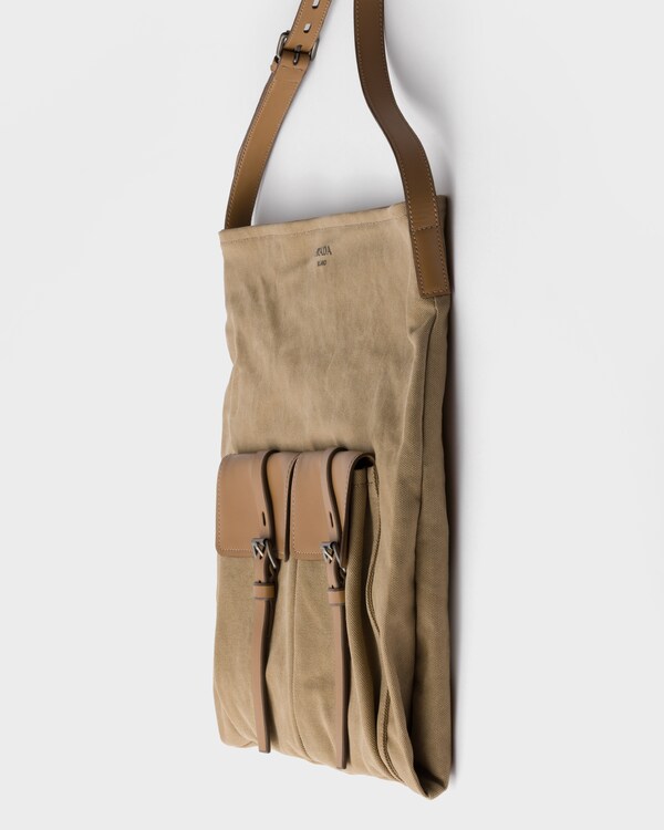 Prada Route canvas and leather shoulder bag - Khaki Prada Route canvas and leather shoulder bag - Khaki
