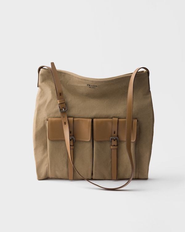 Prada Route canvas and leather shoulder bag - Khaki Prada Route canvas and leather shoulder bag - Khaki