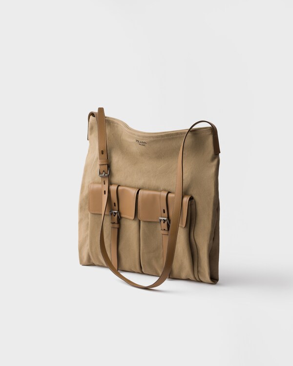 Prada Route canvas and leather shoulder bag - Khaki Prada Route canvas and leather shoulder bag - Khaki