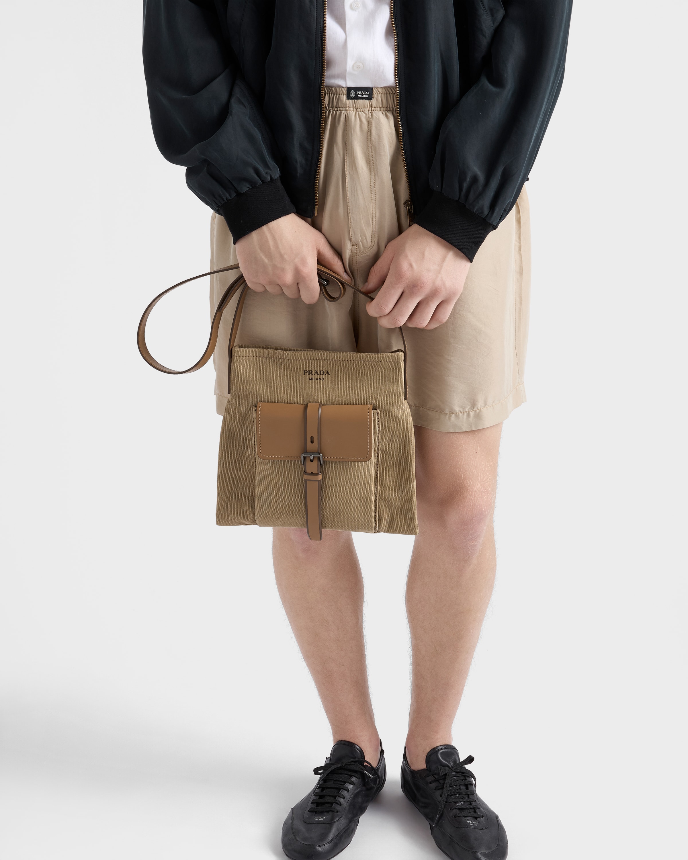 バッグ prada sport canvas leather shoulder bag Khaki Prada Route canvas and leather shoulder bag | PRADA - United