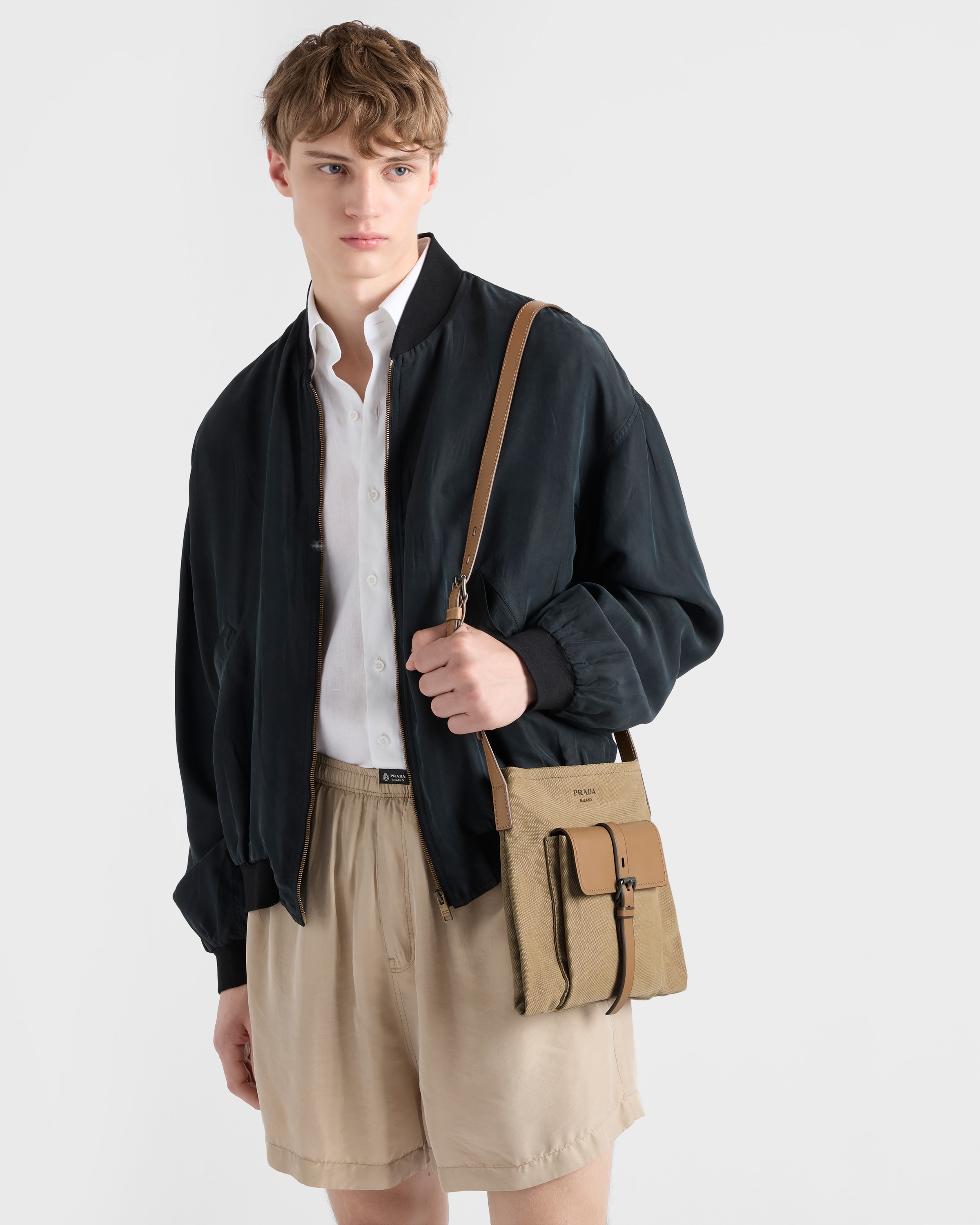 バッグ prada sport canvas leather shoulder bag Khaki Prada Route canvas and leather shoulder bag | PRADA - United