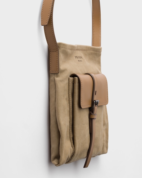 Prada Route canvas and leather shoulder bag - Khaki Prada Route canvas and leather shoulder bag - Khaki
