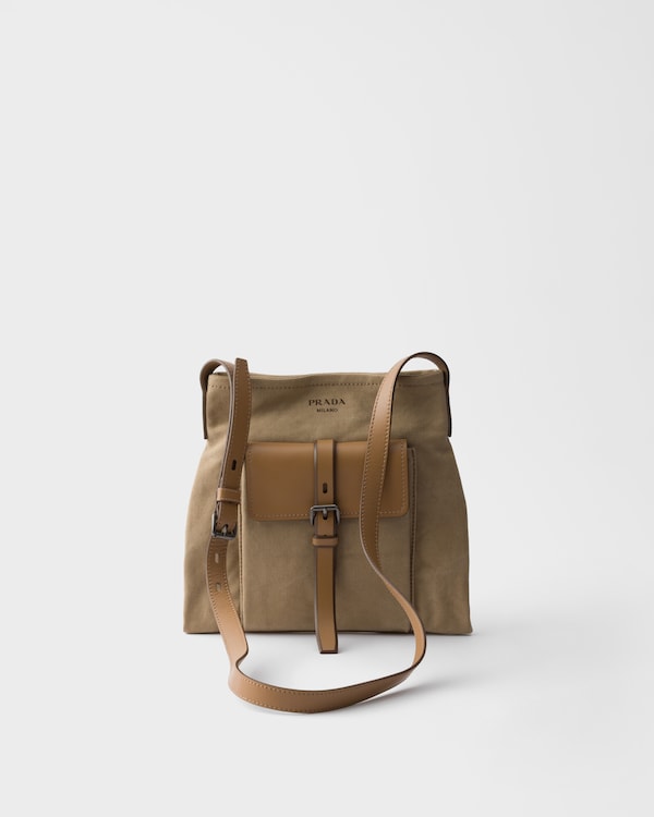 Prada Route canvas and leather shoulder bag - Khaki Prada Route canvas and leather shoulder bag - Khaki