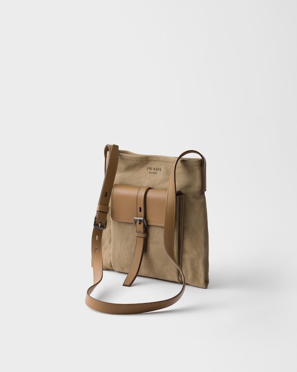Prada Route canvas and leather shoulder bag - Khaki Prada Route canvas and leather shoulder bag - Khaki