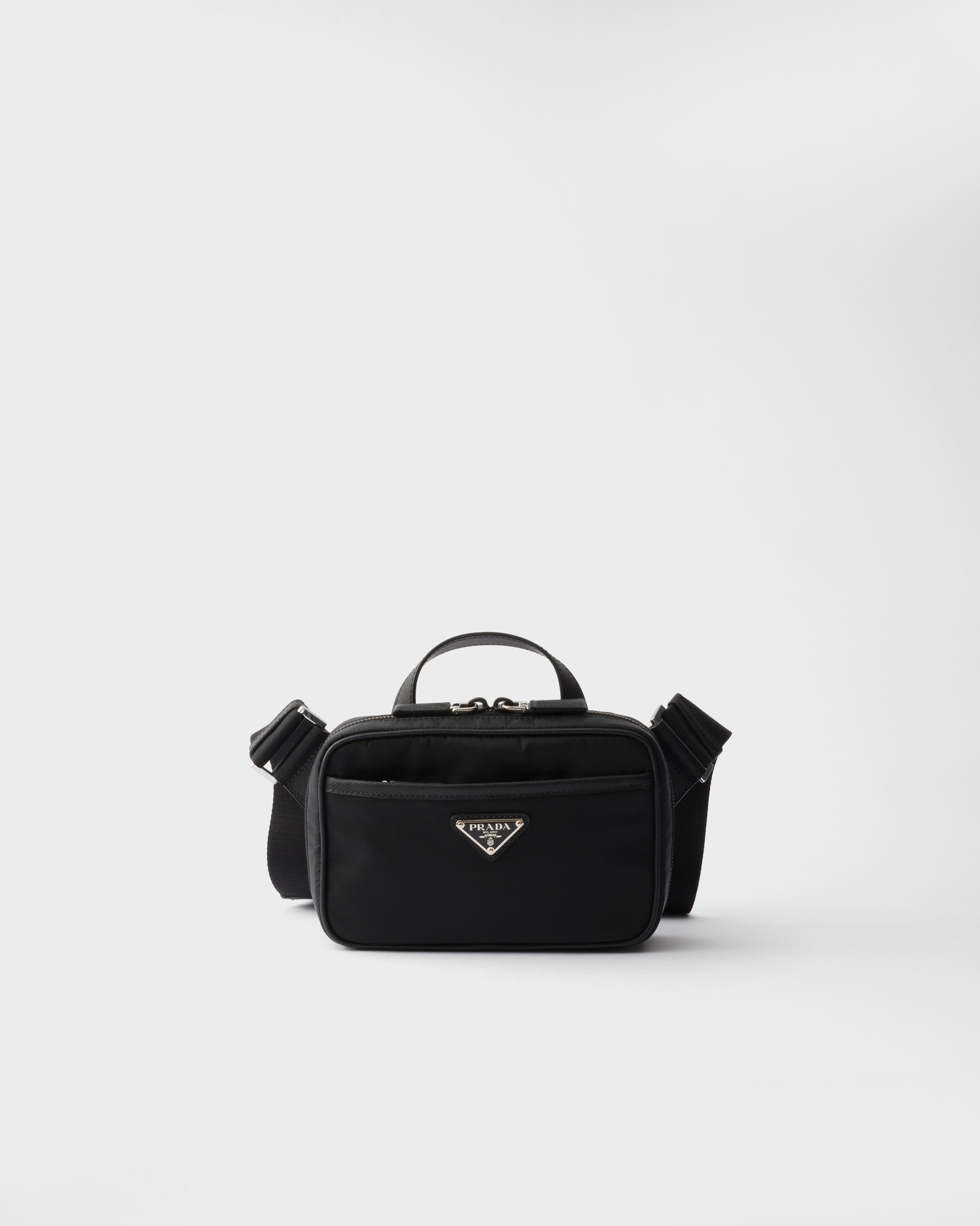 ブラック Re-nylon サフィアーノレザー ショルダーバッグ | PRADA - 日本