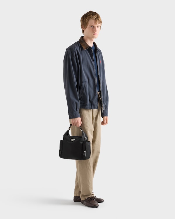 Re-Nylon サフィアーノレザー ショルダーバッグ - ブラック Re-Nylon サフィアーノレザー ショルダーバッグ - ブラック