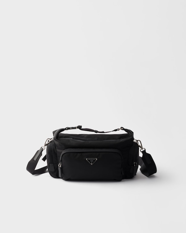 Re-Nylon サフィアーノレザー ショルダーバッグ - ブラック Re-Nylon サフィアーノレザー ショルダーバッグ - ブラック