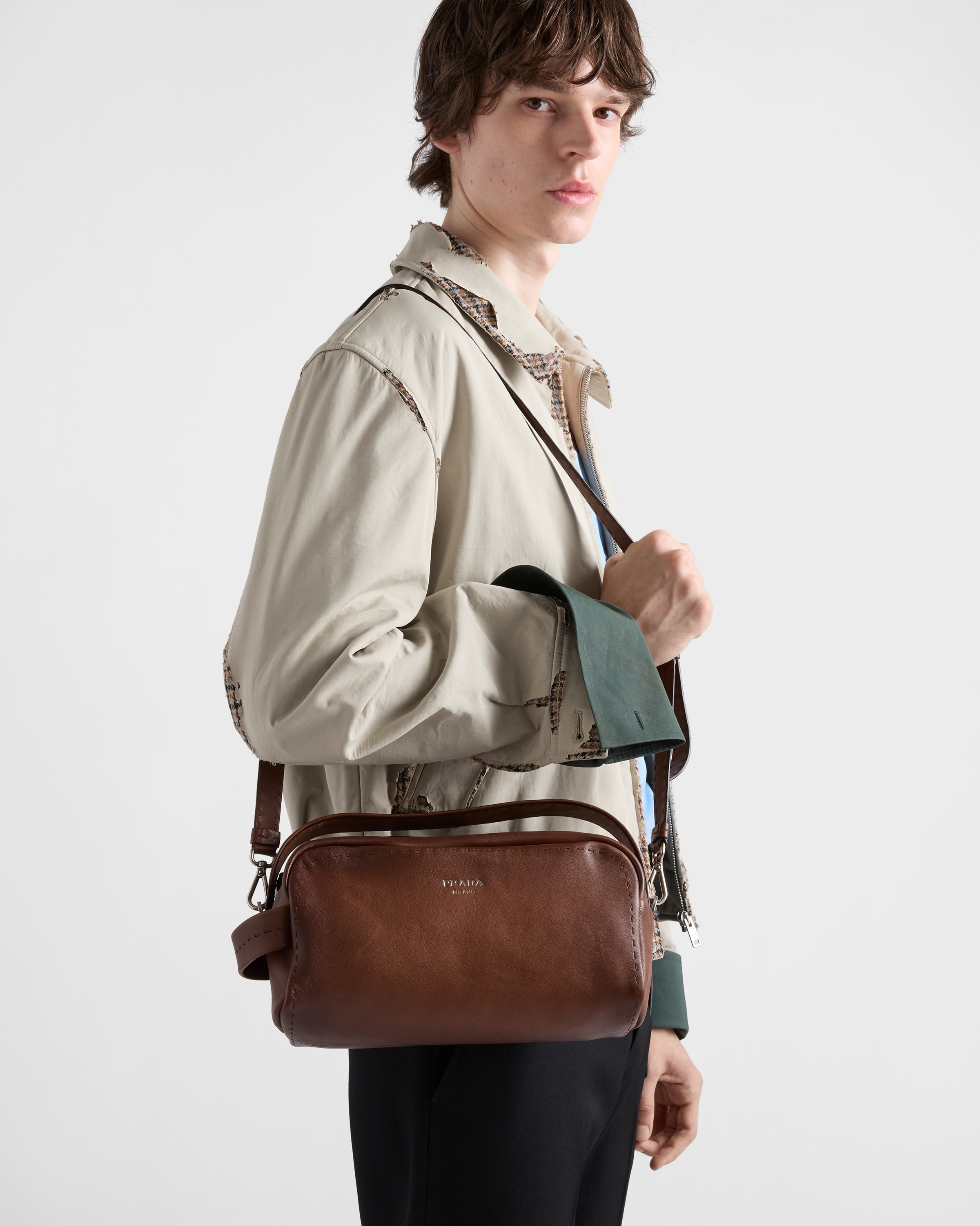 Cocoa Brown Nappa Leather Shoulder Bag | PRADA - Japan
