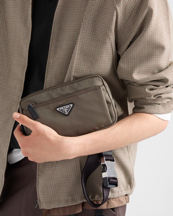 Re-Nylon and Saffiano leather belt bag - Smoky Gray Re-Nylon and Saffiano leather belt bag - Smoky Gray