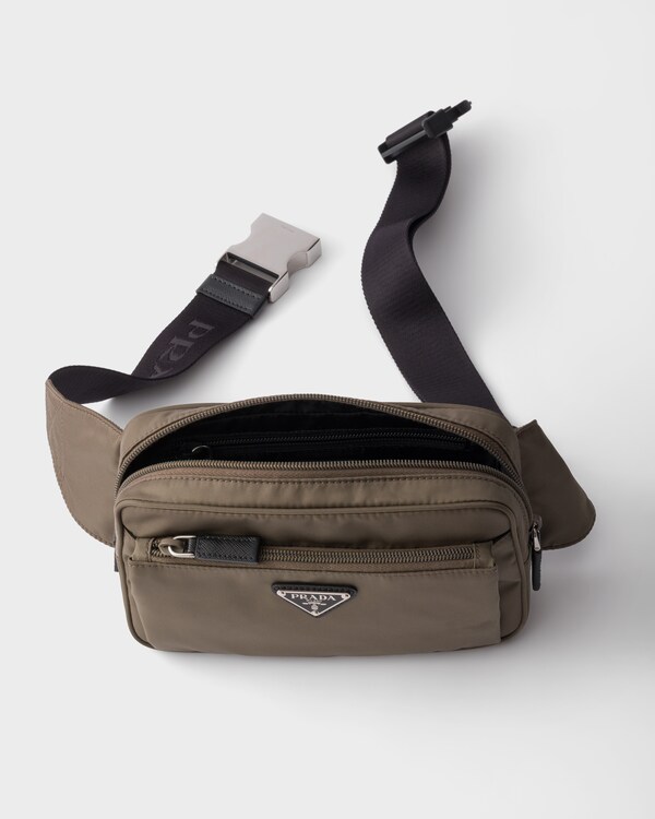 Re-Nylon and Saffiano leather belt bag - Smoky Gray Re-Nylon and Saffiano leather belt bag - Smoky Gray