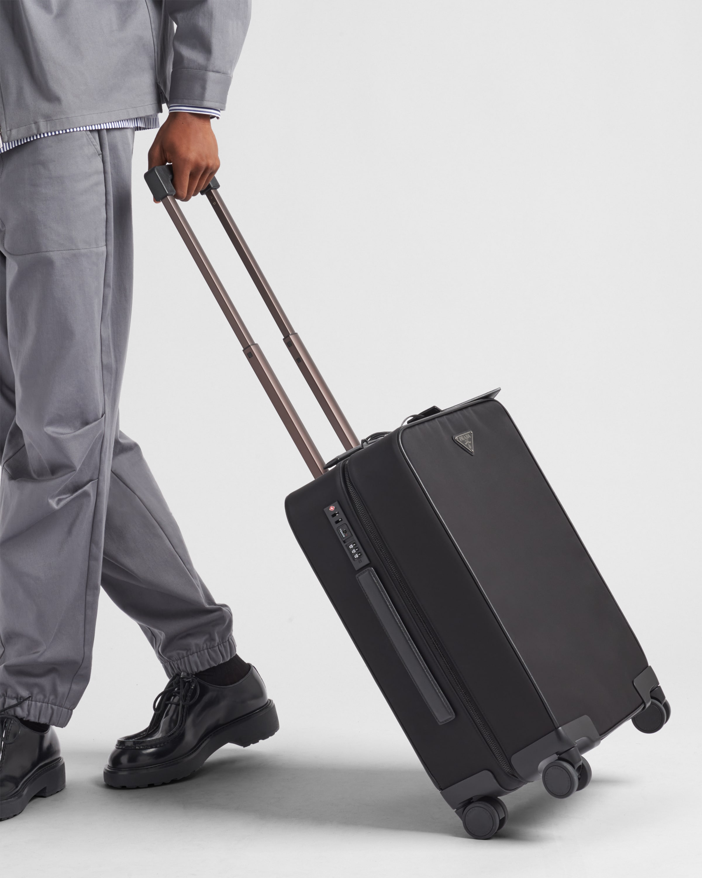 Black Re nylon And Saffiano Leather Trolley PRADA