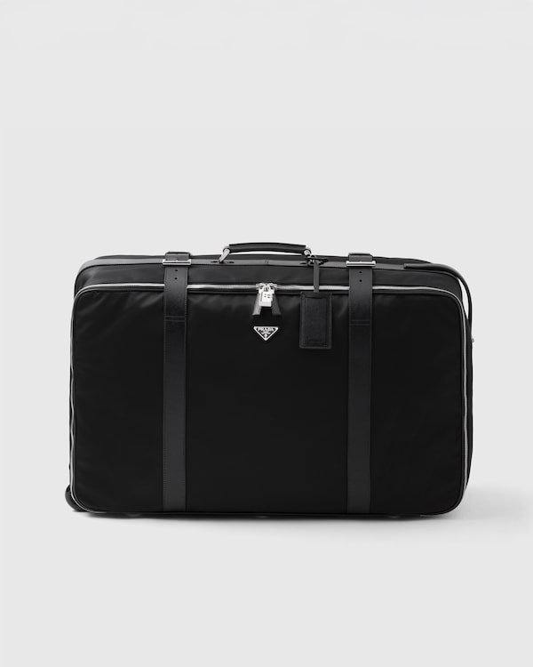 Black Medium Re-Nylon and Saffiano leather suitcase | PRADA
