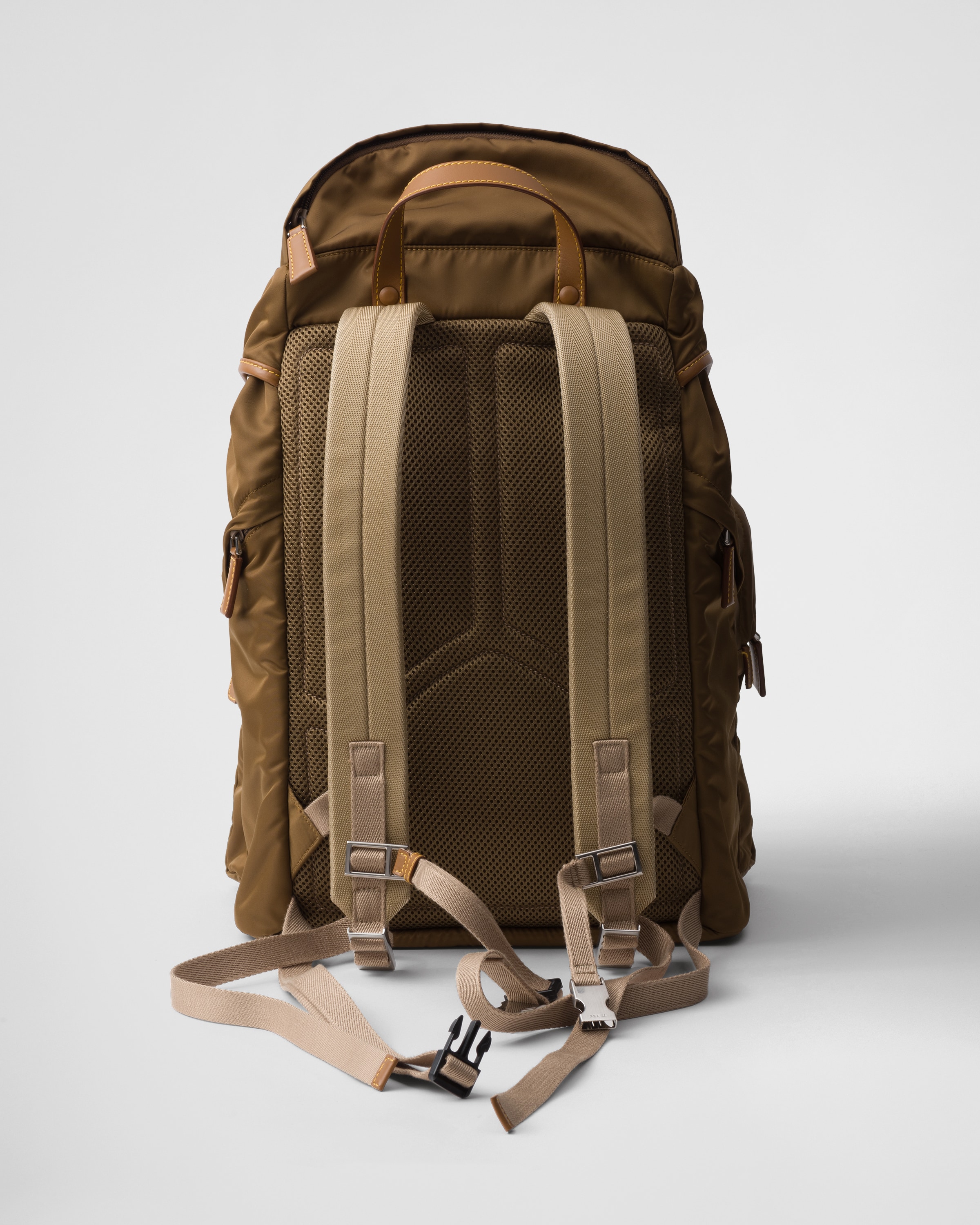 Shop Prada Re-nylon And Leather Backpack In Cork Beige