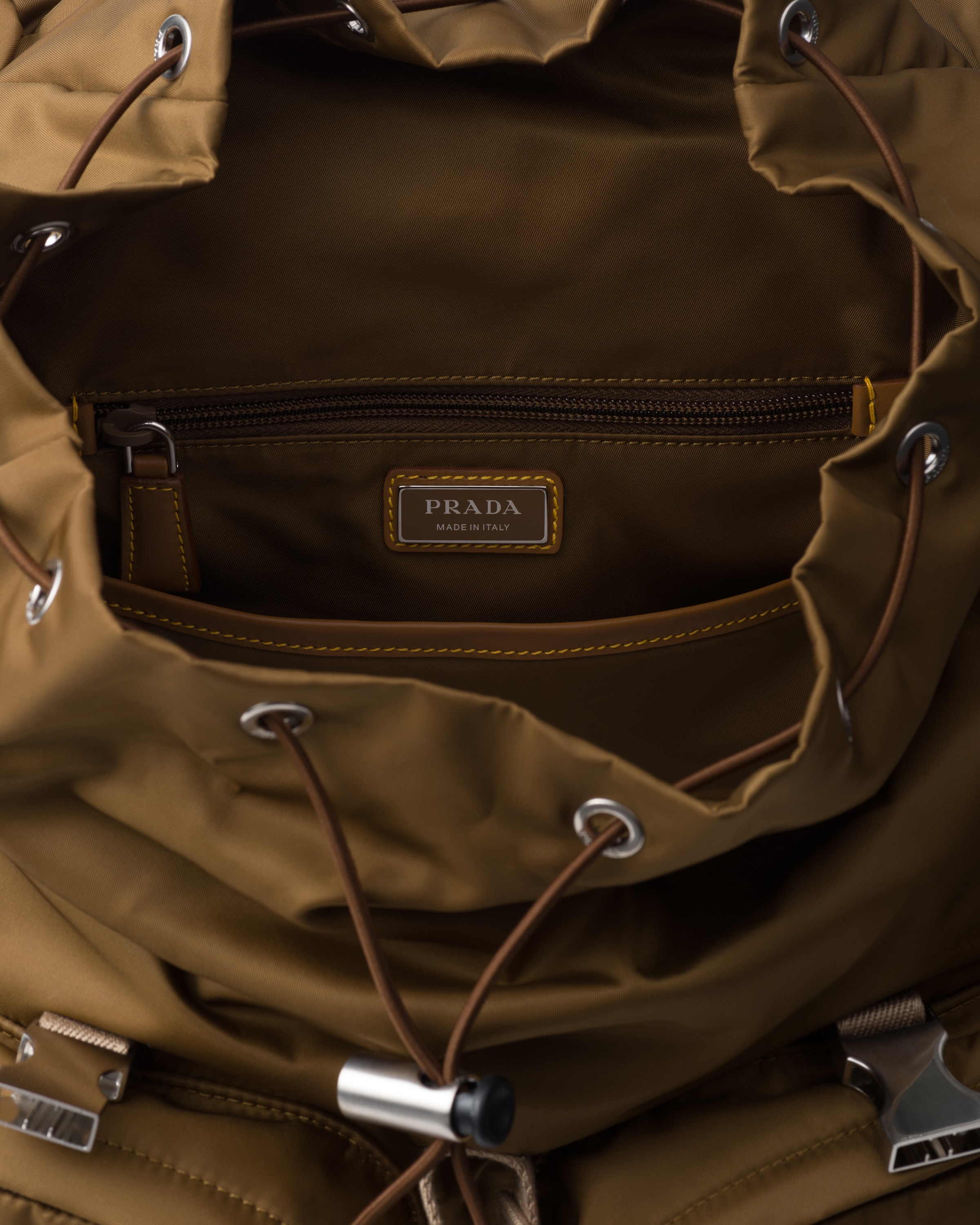 Shop Prada Re-nylon And Leather Backpack In Cork Beige