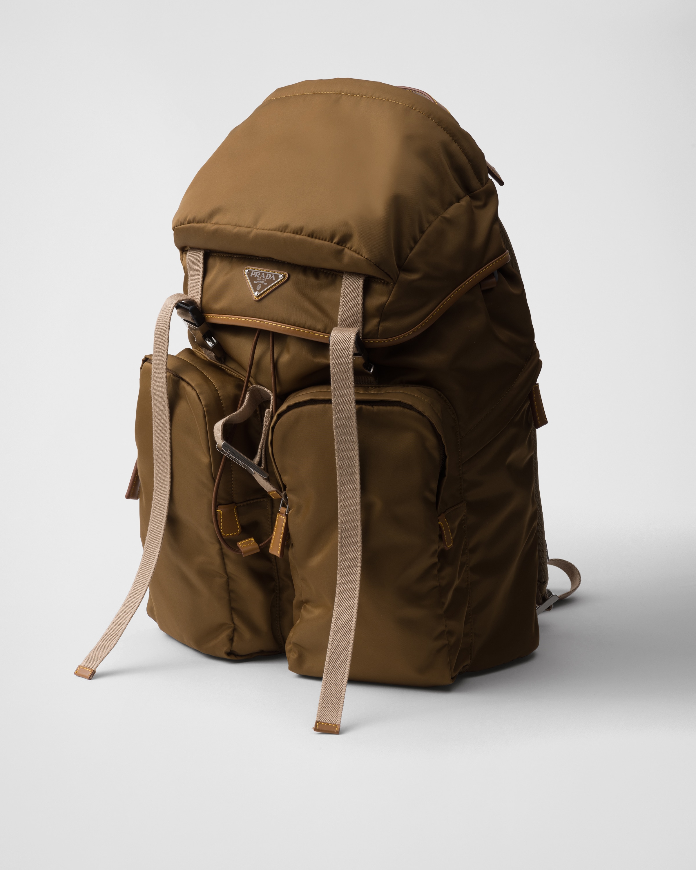 Shop Prada Re-nylon And Leather Backpack In Cork Beige