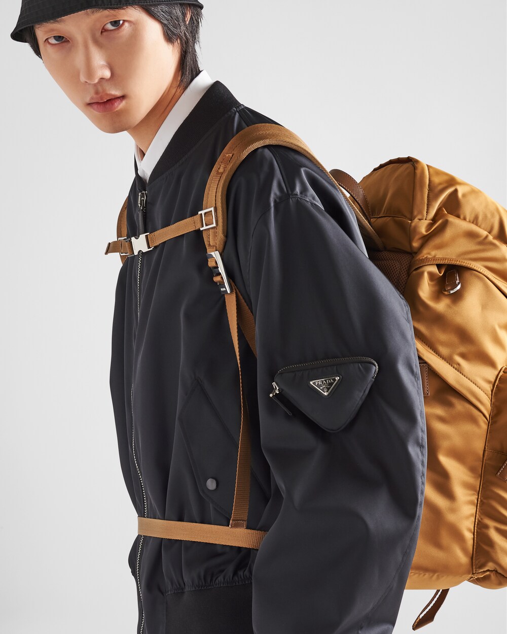Tobacco Re-Nylon and Saffiano leather 