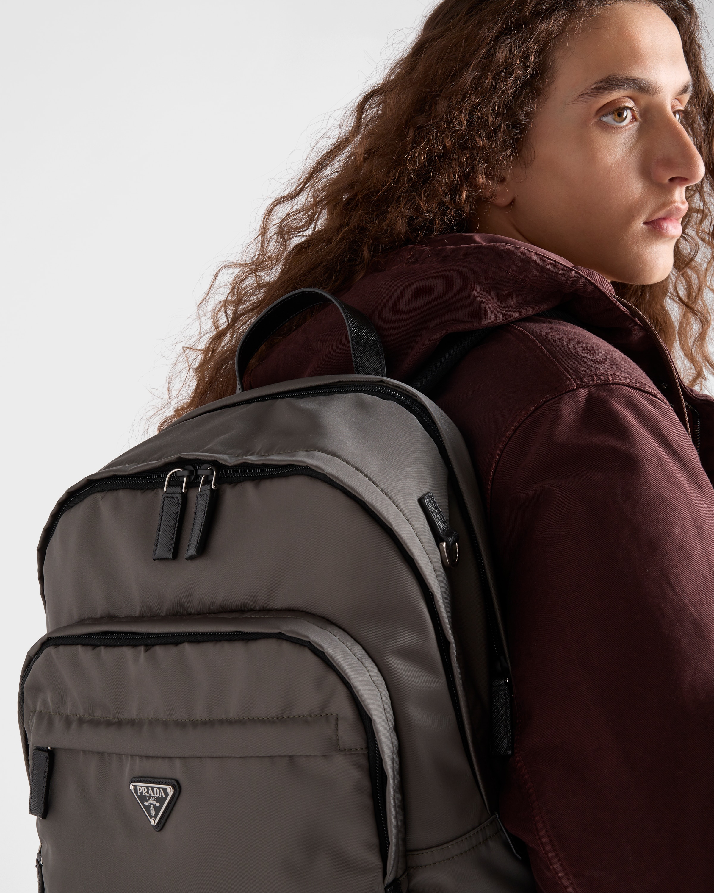 Forest Green Re-Nylon and Saffiano leather backpack | PRADA