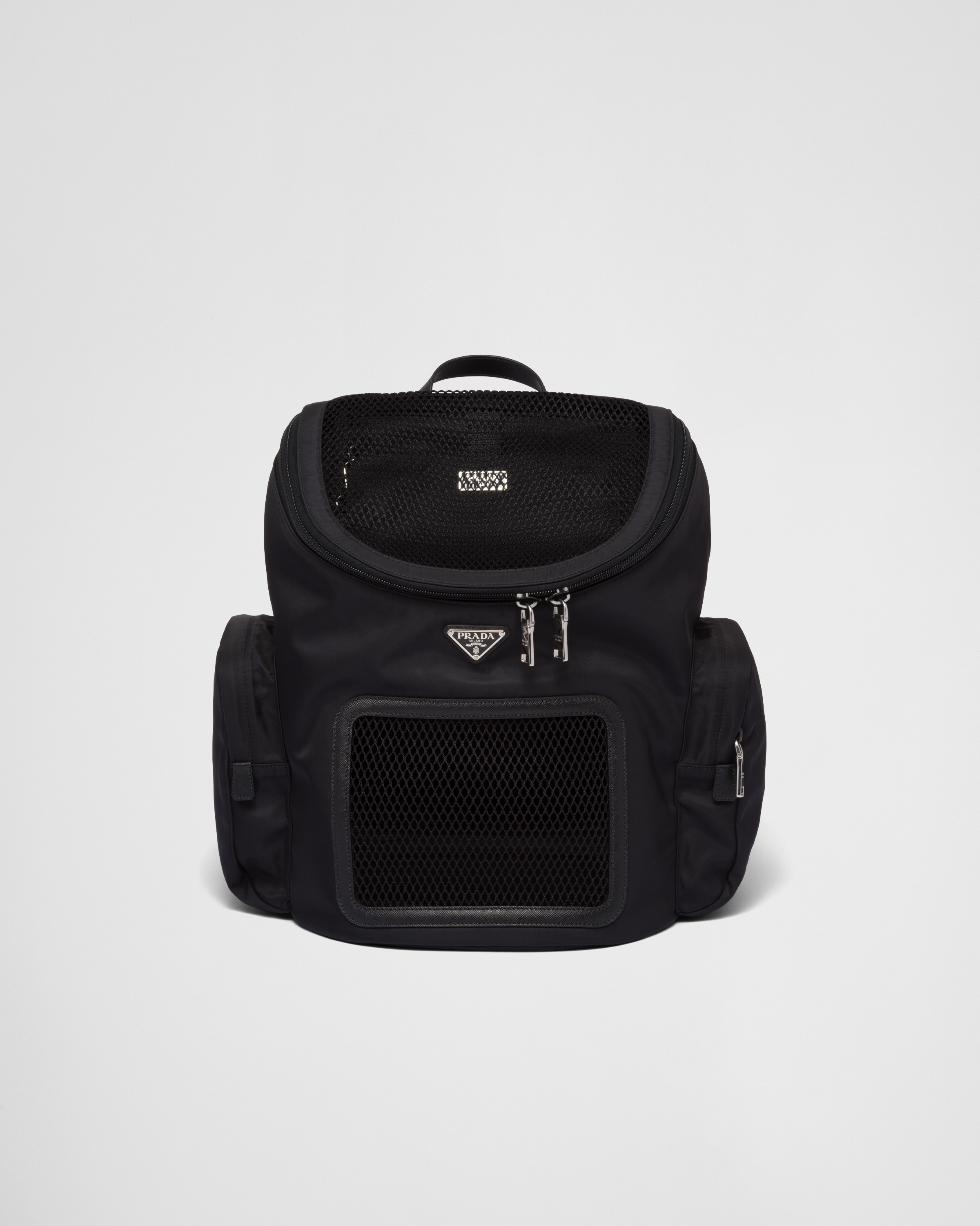 Black Re-nylon And Saffiano Leather Pet Bag