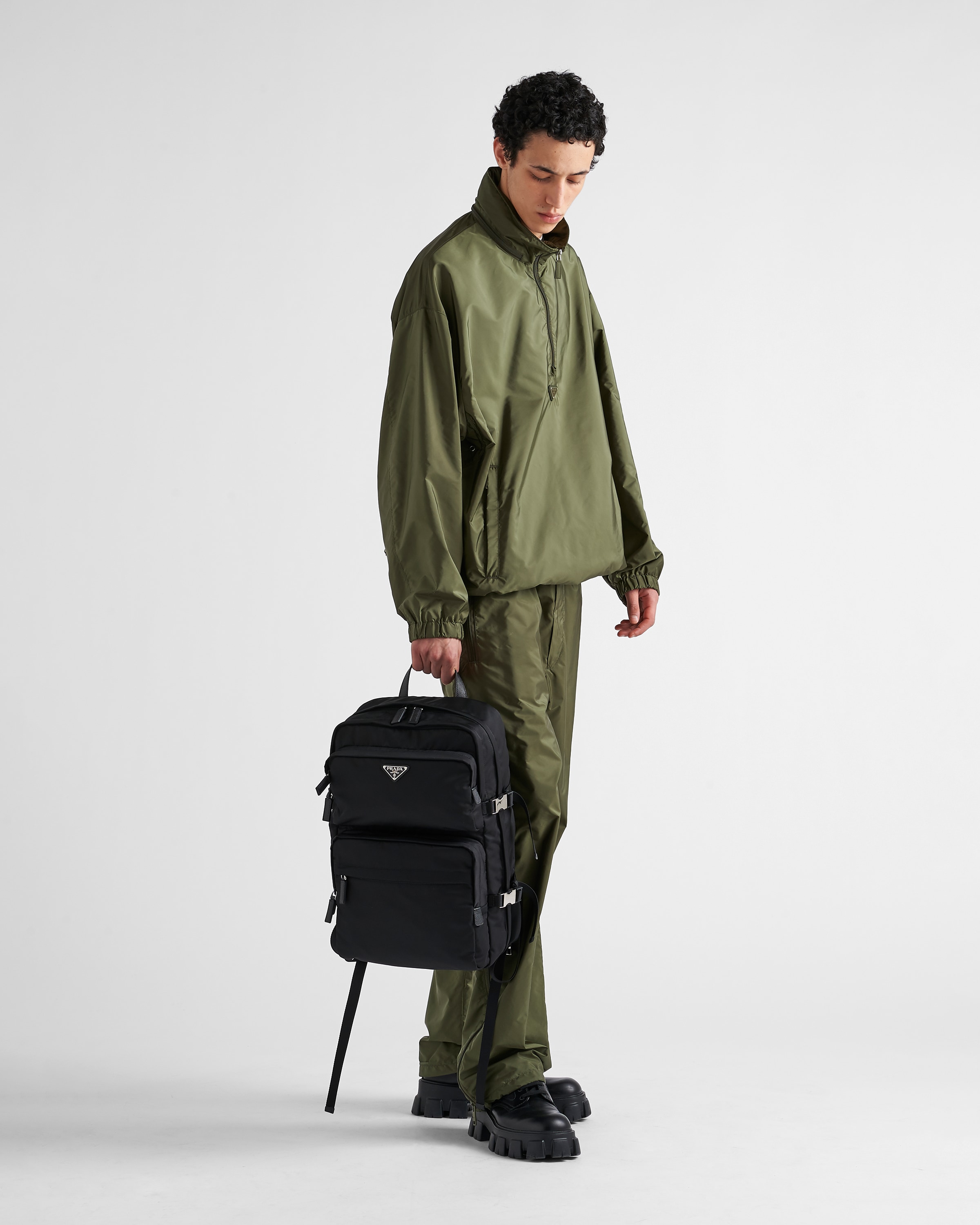 Black Re nylon And Saffiano Leather Backpack PRADA