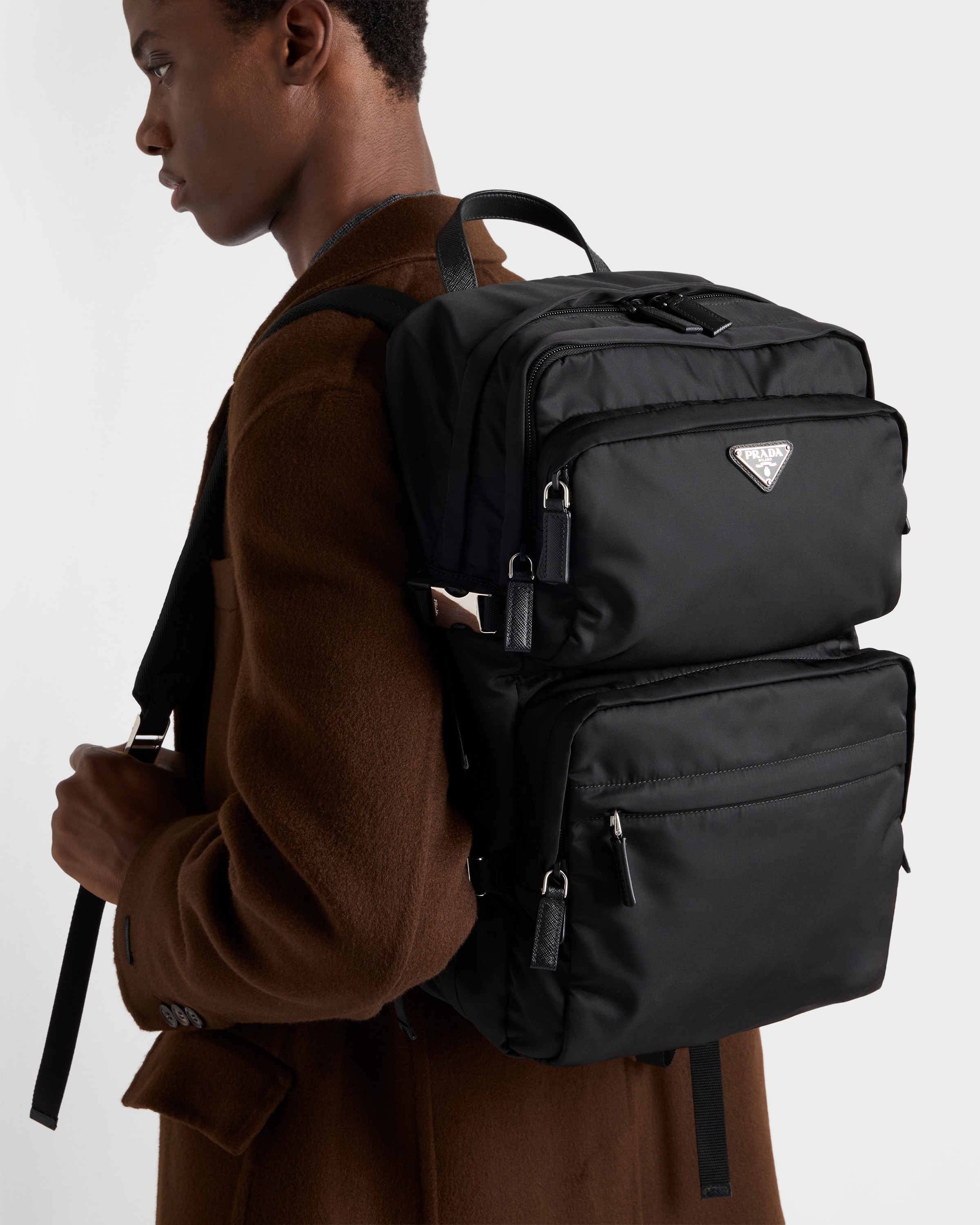 Black Re-Nylon and Saffiano leather backpack | PRADA