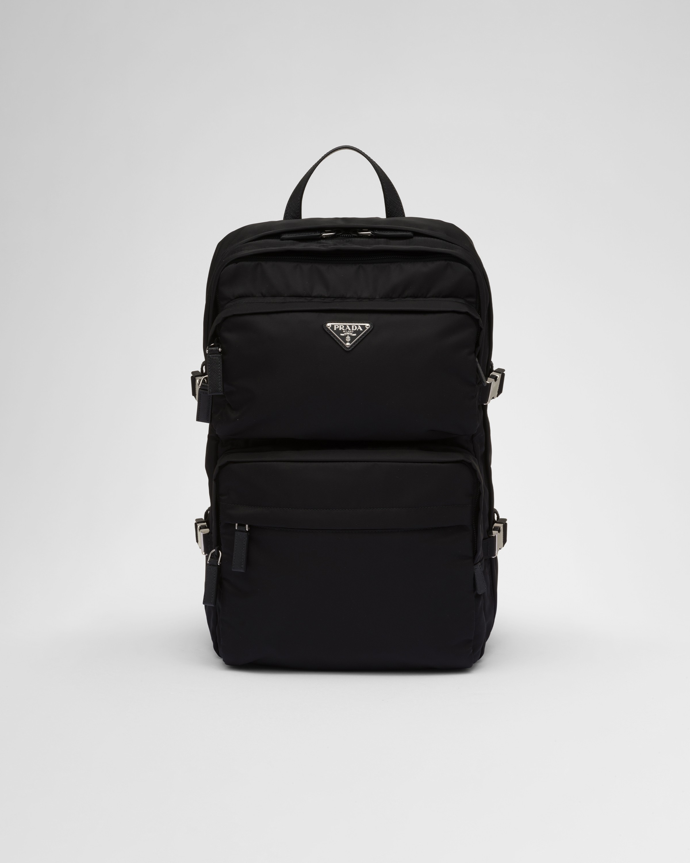 Shop Prada Rucksack Aus Re-nylon Und Saffiano-leder In Black