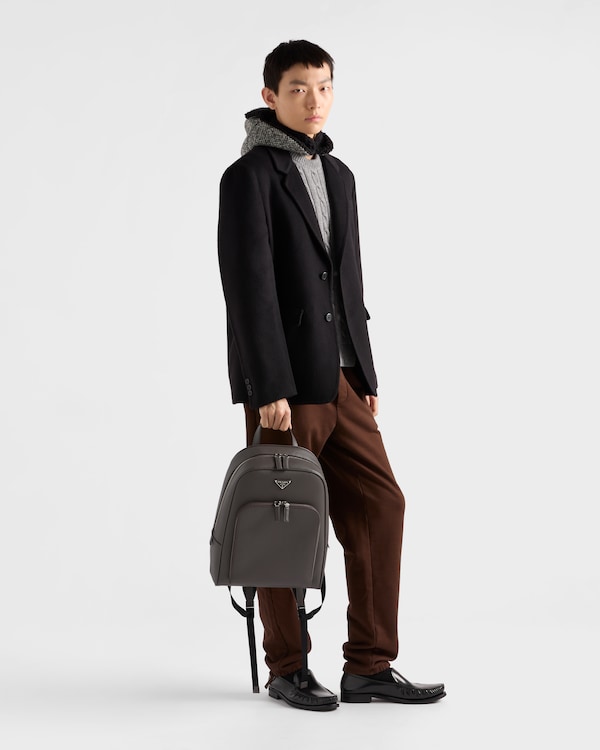 Sac à dos en cuir Saffiano - Bambou/Beige liège Sac à dos en cuir Saffiano - Bambou/Beige liège