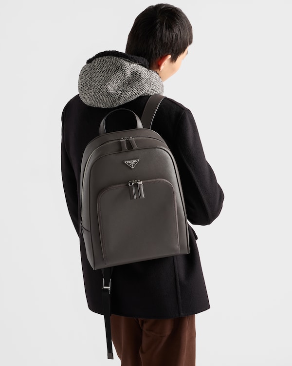 Sac à dos en cuir Saffiano - Bambou/Beige liège Sac à dos en cuir Saffiano - Bambou/Beige liège