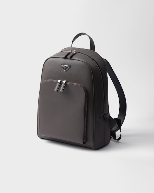 Sac à dos en cuir Saffiano - Bambou/Beige liège Sac à dos en cuir Saffiano - Bambou/Beige liège