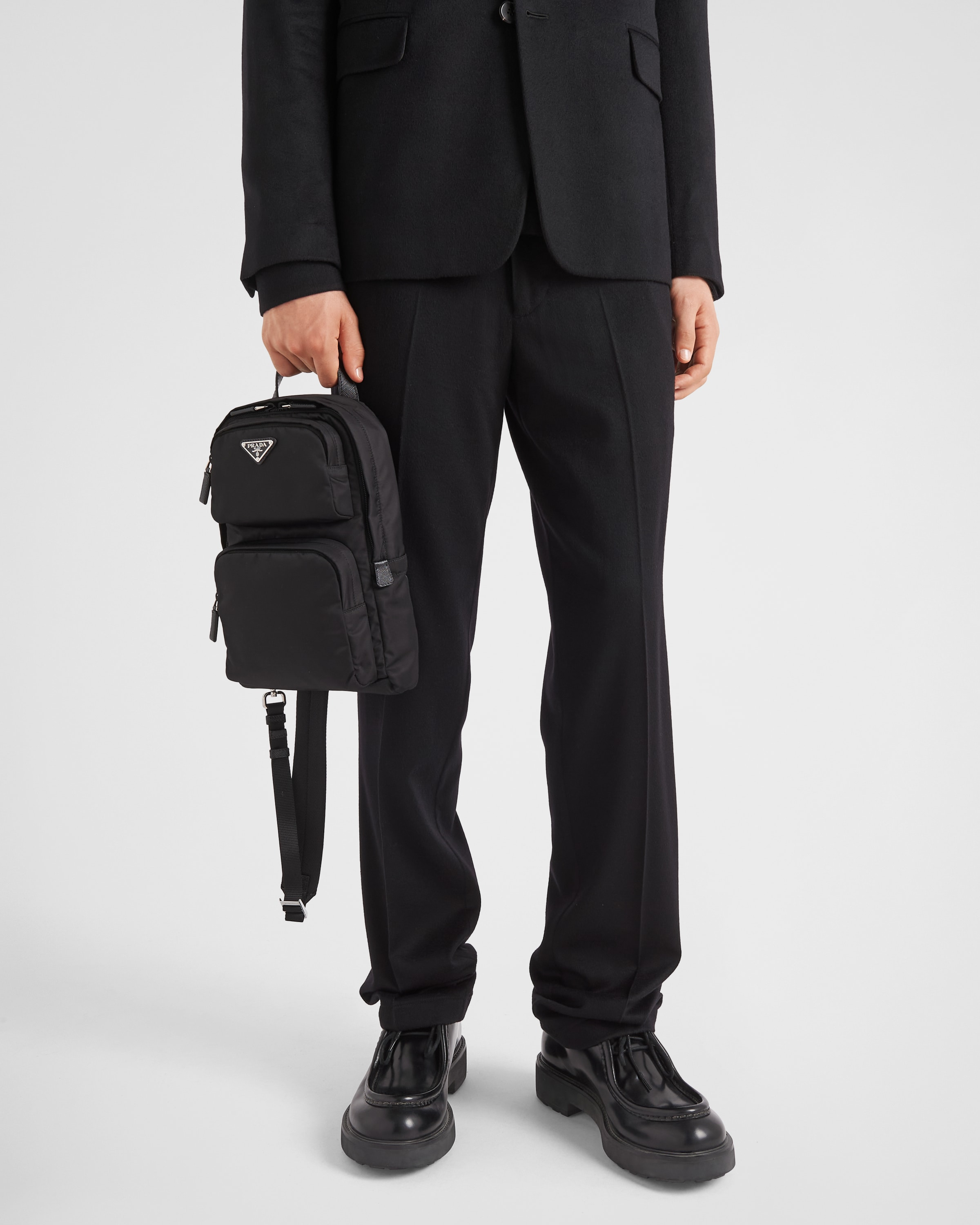Black Re nylon And Saffiano Leather Backpack PRADA