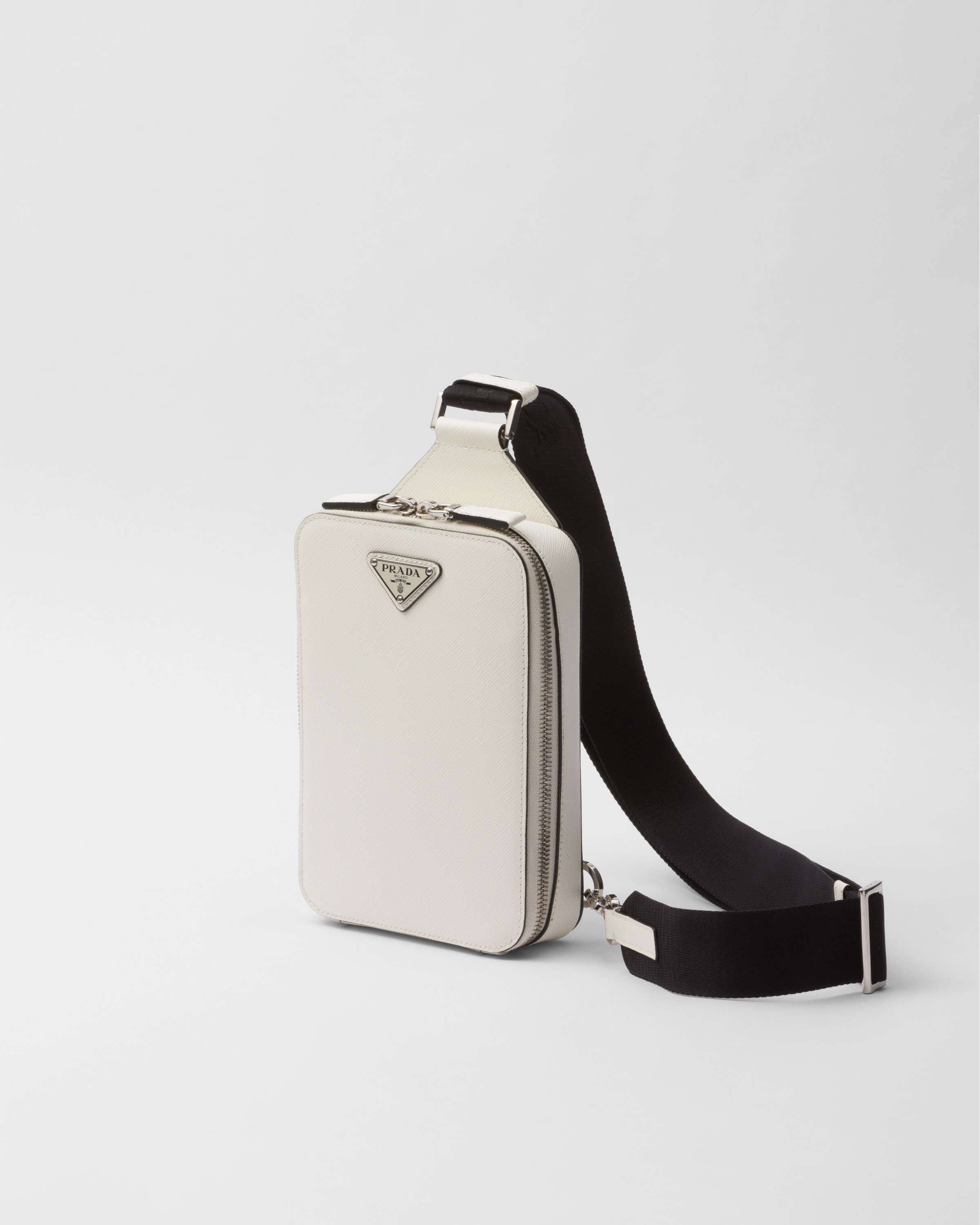 Shop Prada Brique Saffiano Leather Bag In White