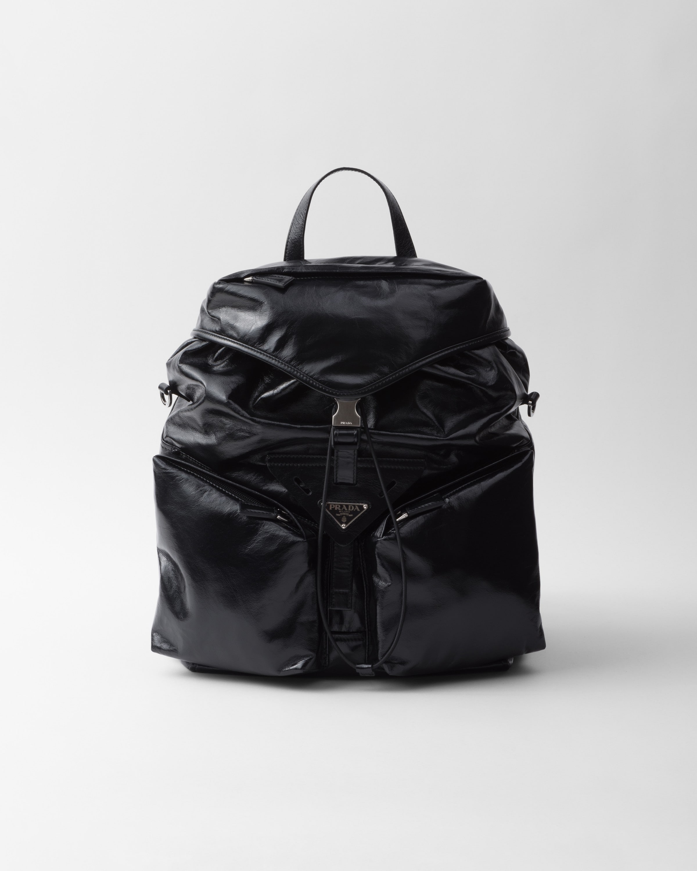 Prada Logo-plaque Leather Backpack In Black