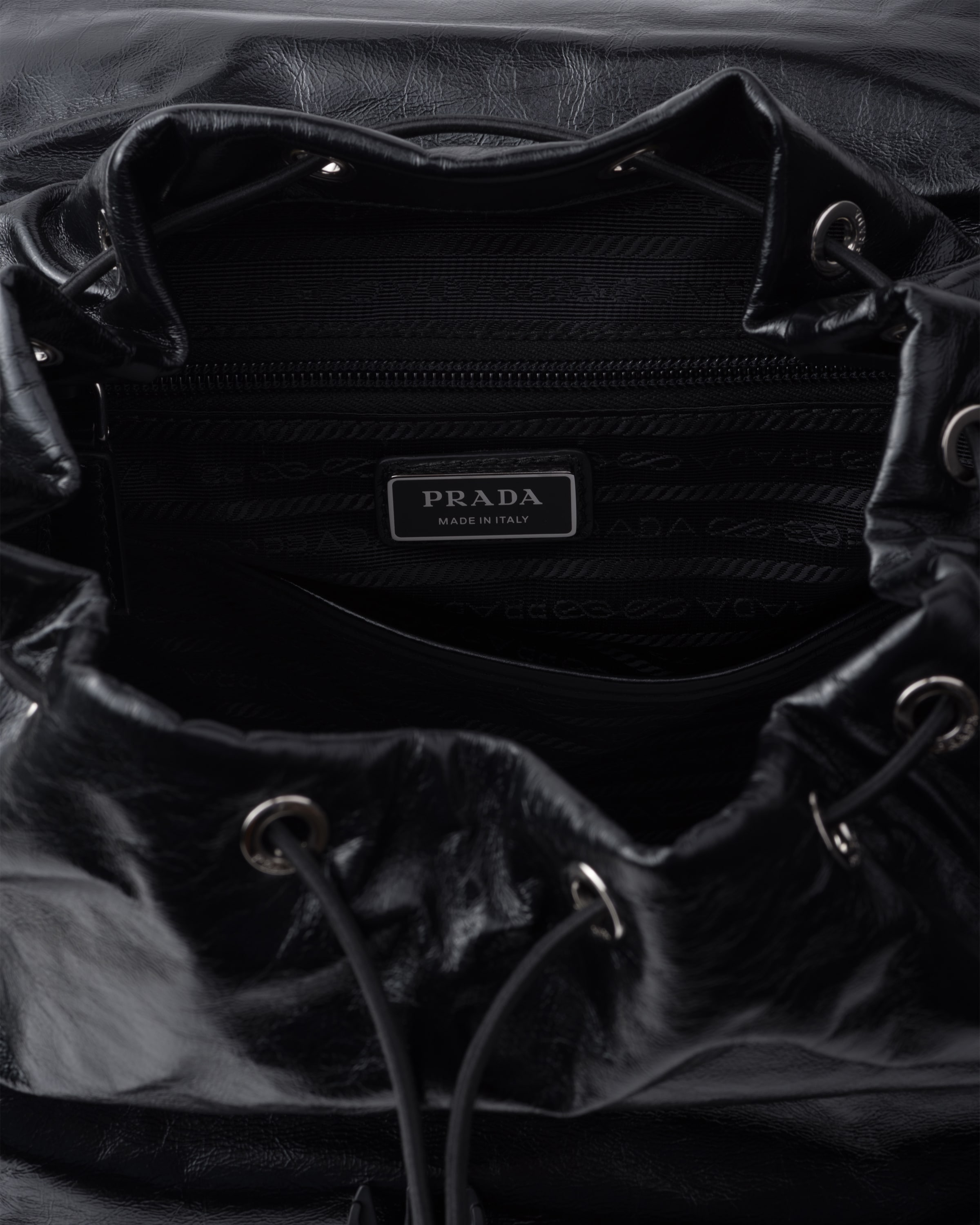 Prada black leather backpack outlet