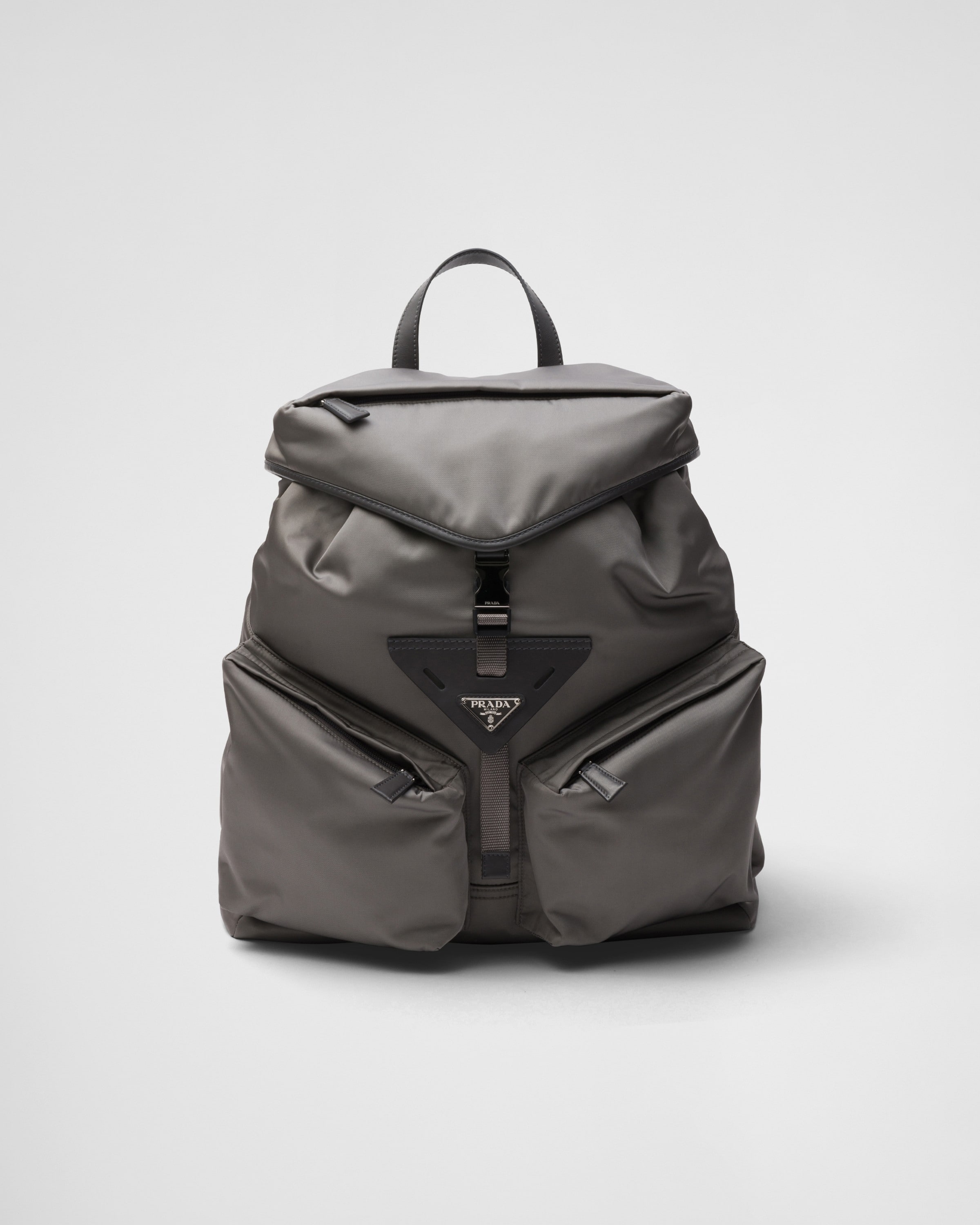 Prada Re-nylon And Leather Backpack In Iron Grey