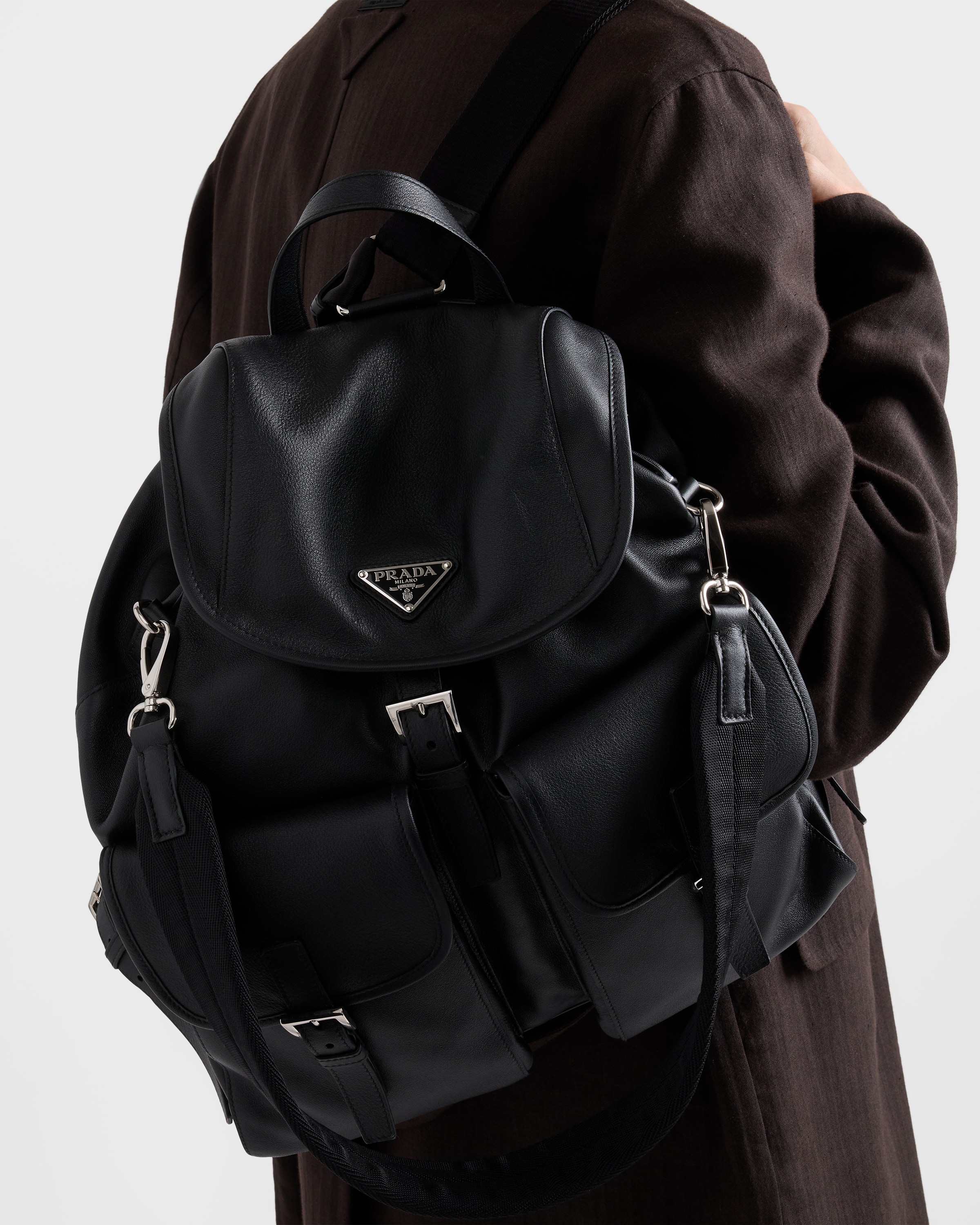 Black Leather backpack | PRADA - United States