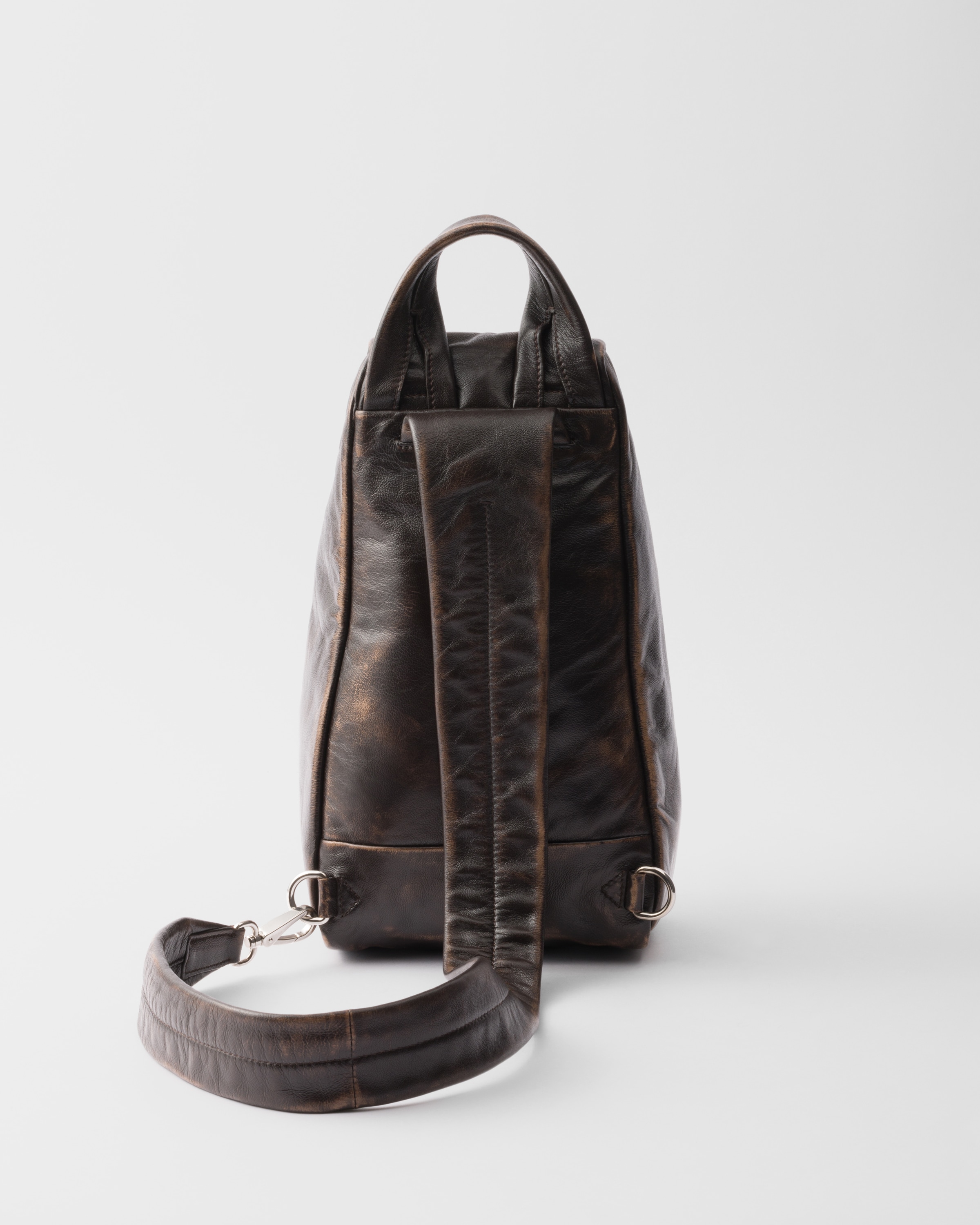 Prada Structured Leather Backpack With Logo Zipper Closure In Dark Brown