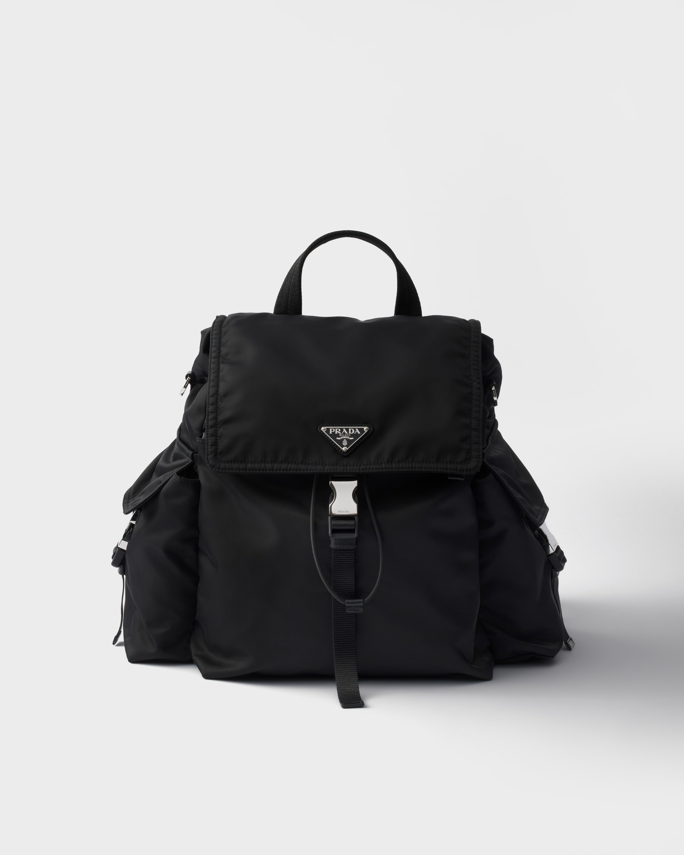 Black Prada Explore Re-Nylon and leather backpack | PRADA