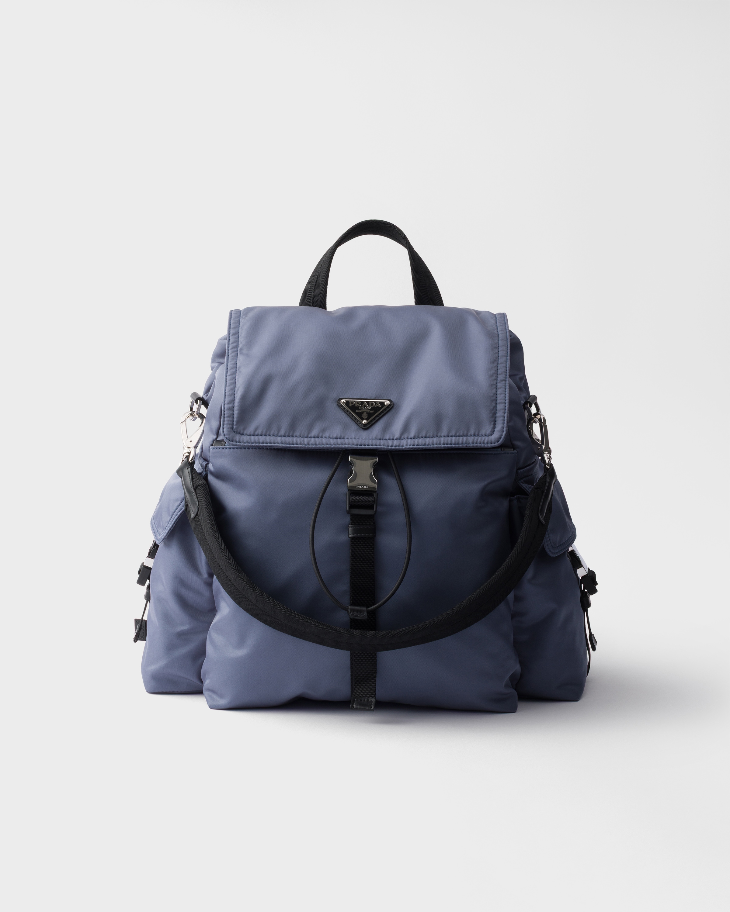 Prada Explore Re-nylon And Leather Backpack, Man, Aviation Blue