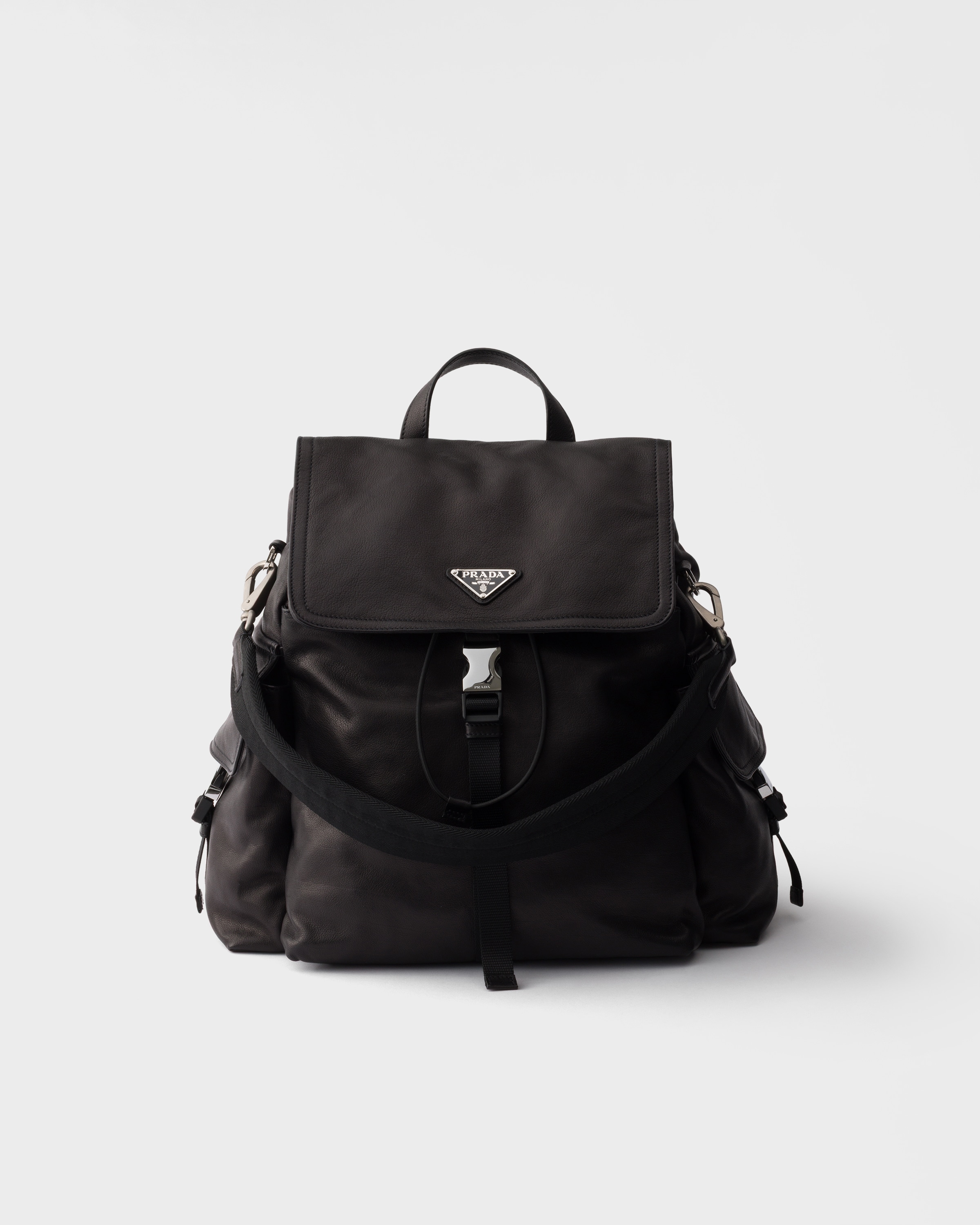 Black Prada Explore Leather Backpack | PRADA