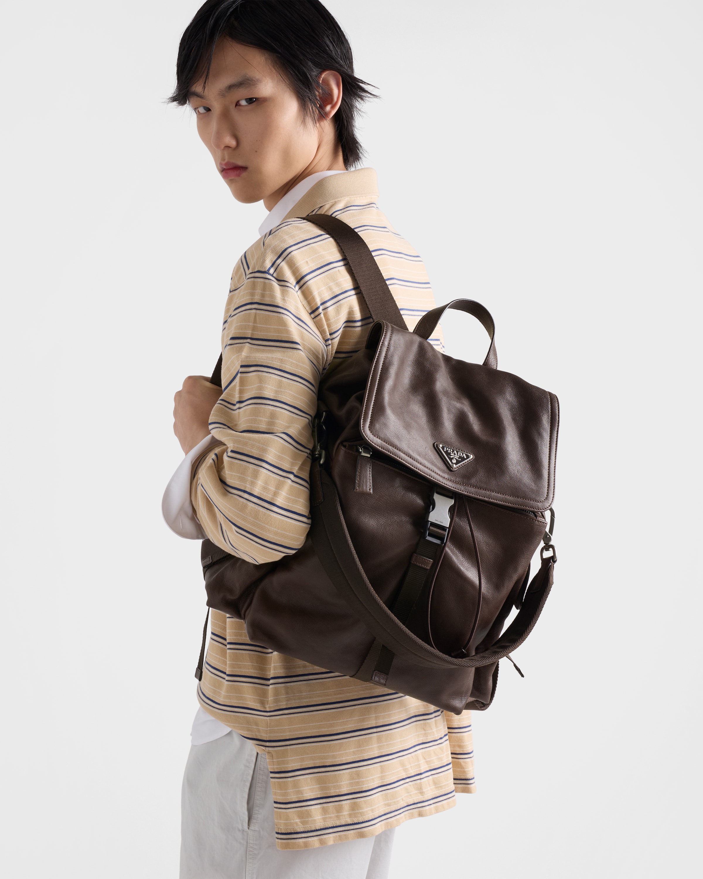 Coffee Prada Explore leather backpack | PRADA