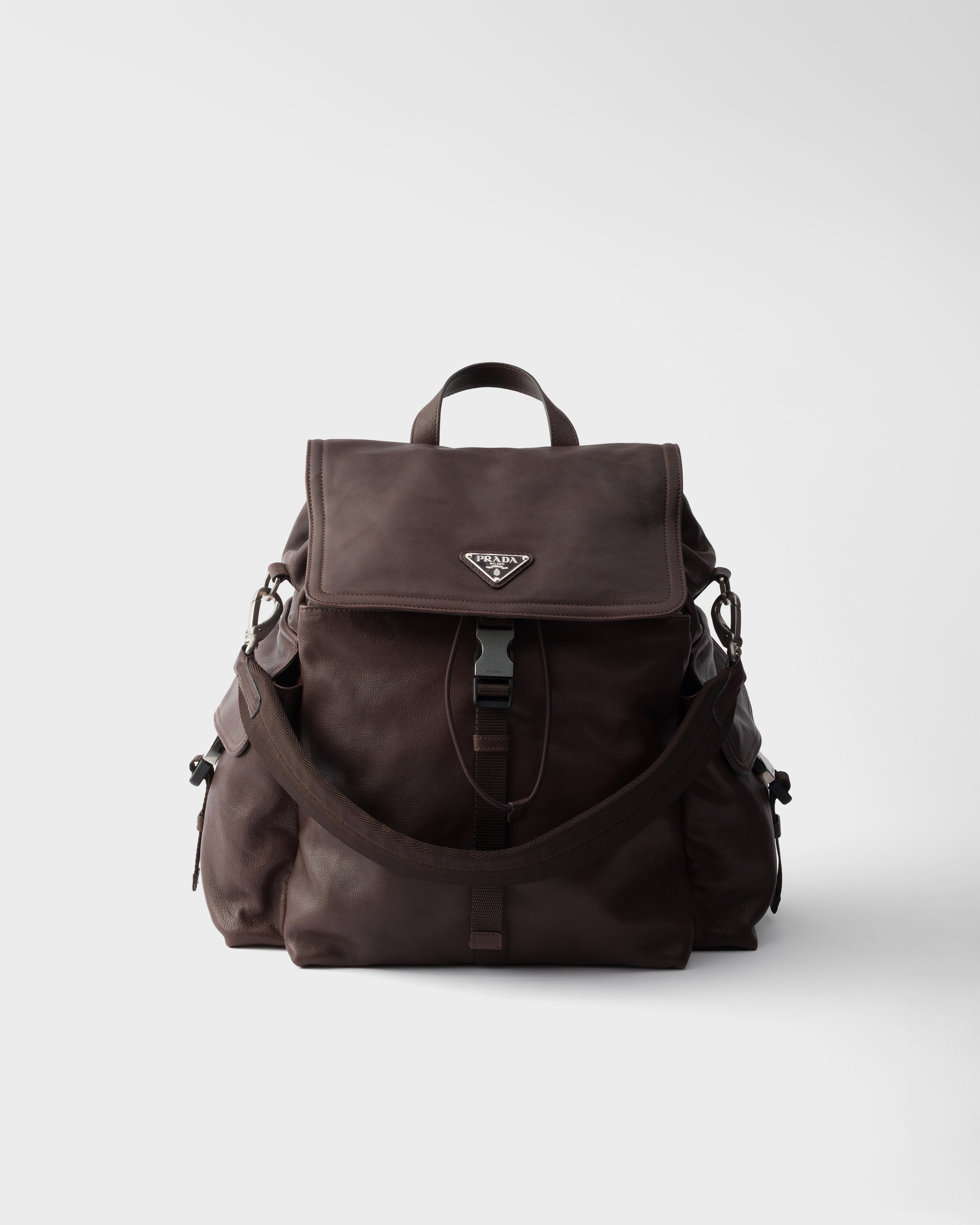 Coffee Prada Explore leather backpack | PRADA - United States