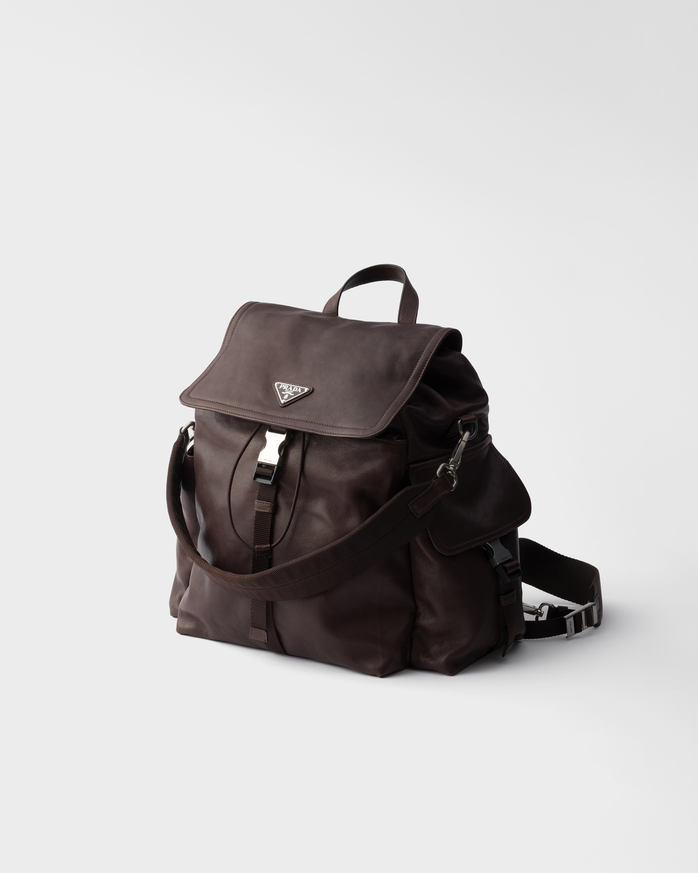 Coffee Prada Explore leather backpack | PRADA - Australia