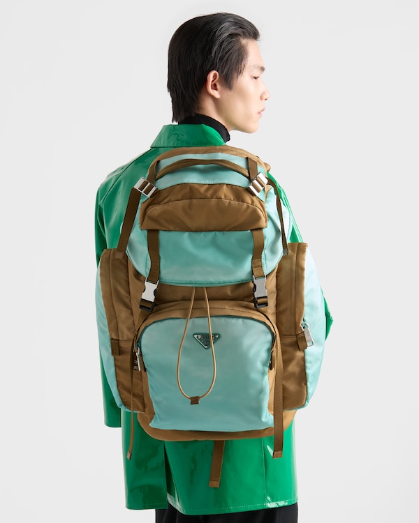 Large Re-Nylon and Saffiano leather backpack - Brandy/Jade Large Re-Nylon and Saffiano leather backpack - Brandy/Jade