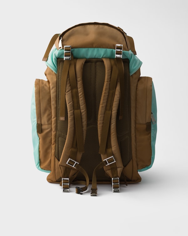Large Re-Nylon and Saffiano leather backpack - Brandy/Jade Large Re-Nylon and Saffiano leather backpack - Brandy/Jade