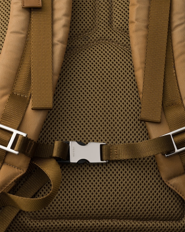 Large Re-Nylon and Saffiano leather backpack - Brandy/Jade Large Re-Nylon and Saffiano leather backpack - Brandy/Jade