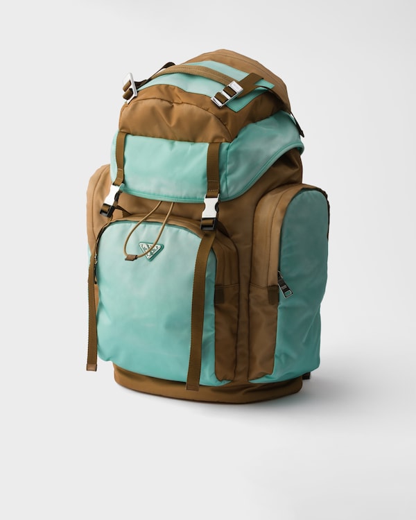 Large Re-Nylon and Saffiano leather backpack - Brandy/Jade Large Re-Nylon and Saffiano leather backpack - Brandy/Jade