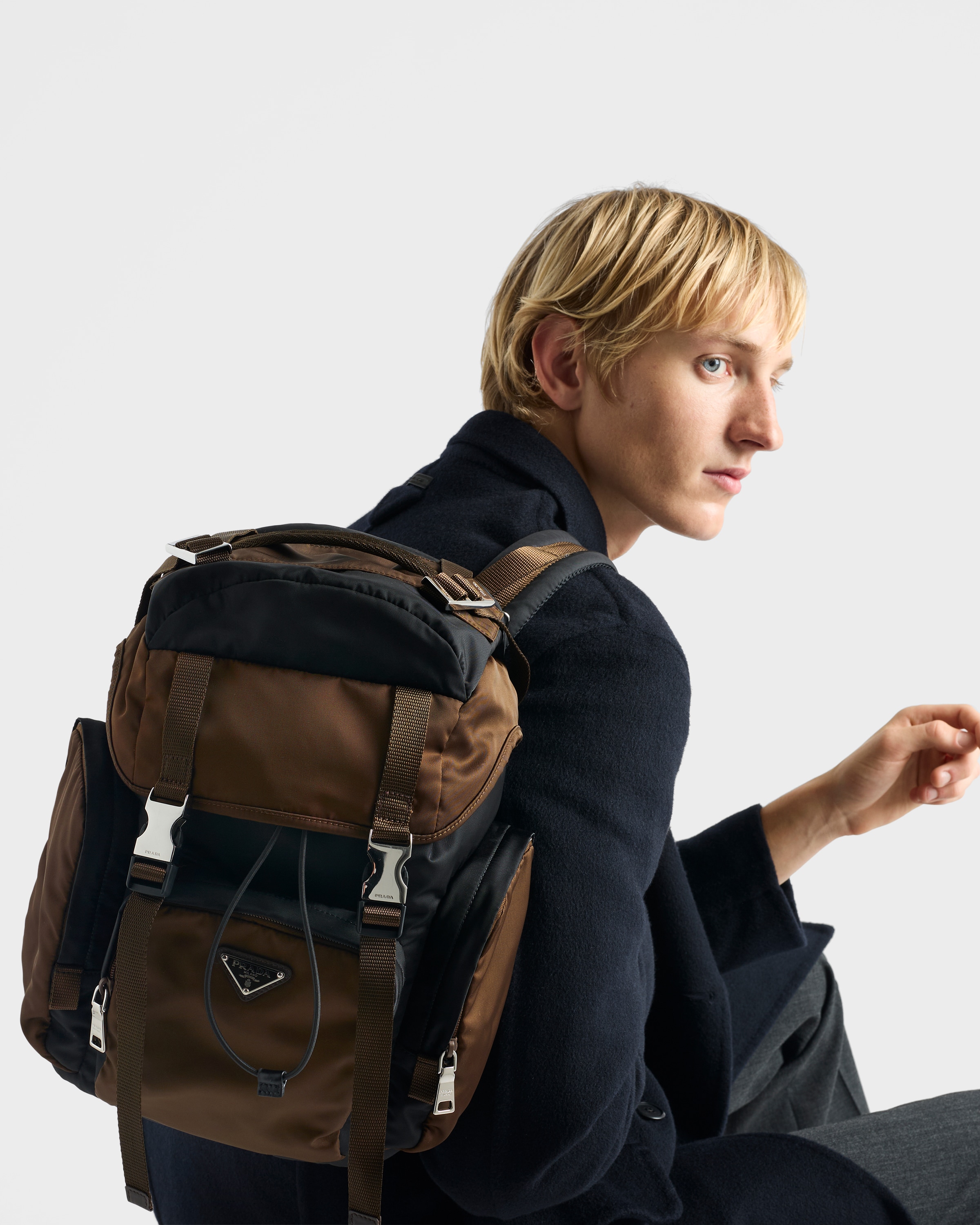 Black/Burnt Re-Nylon and leather backpack | PRADA