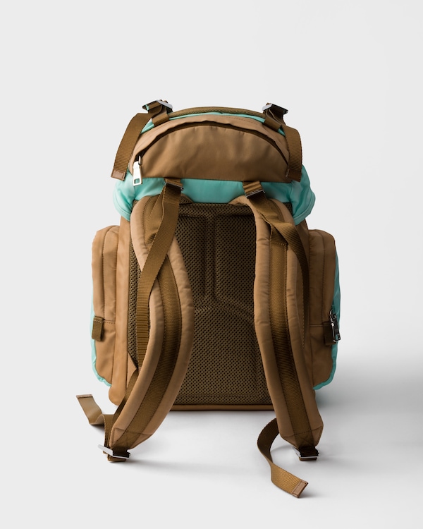 Medium Re-Nylon and Saffiano leather backpack - Brandy/Jade Medium Re-Nylon and Saffiano leather backpack - Brandy/Jade