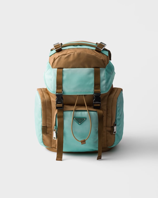 Medium Re-Nylon and Saffiano leather backpack - Brandy/Jade Medium Re-Nylon and Saffiano leather backpack - Brandy/Jade