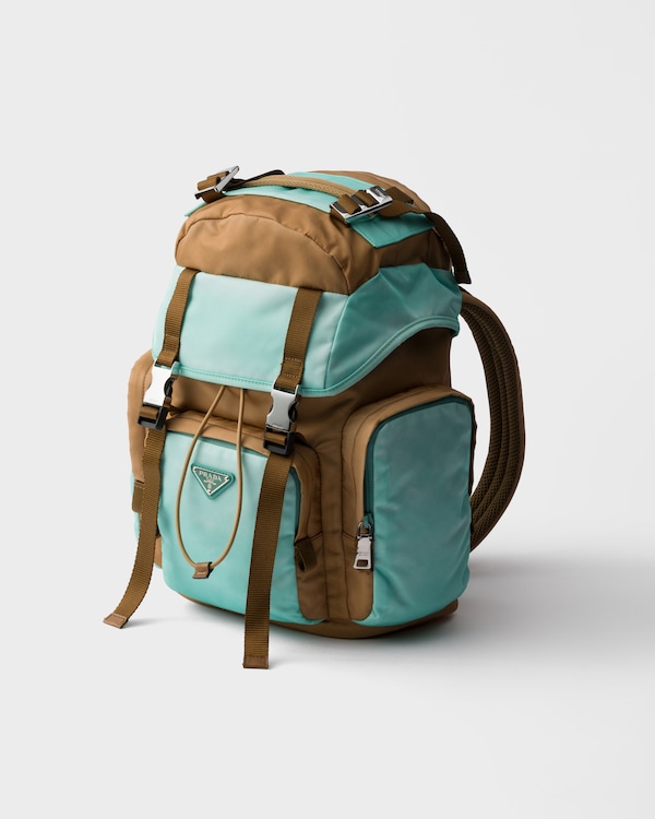 Medium Re-Nylon and Saffiano leather backpack - Brandy/Jade Medium Re-Nylon and Saffiano leather backpack - Brandy/Jade